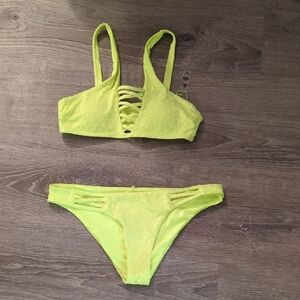 Tinibikini Swimwear Neon Yellow Cheetah Print Bikini Size XS/S